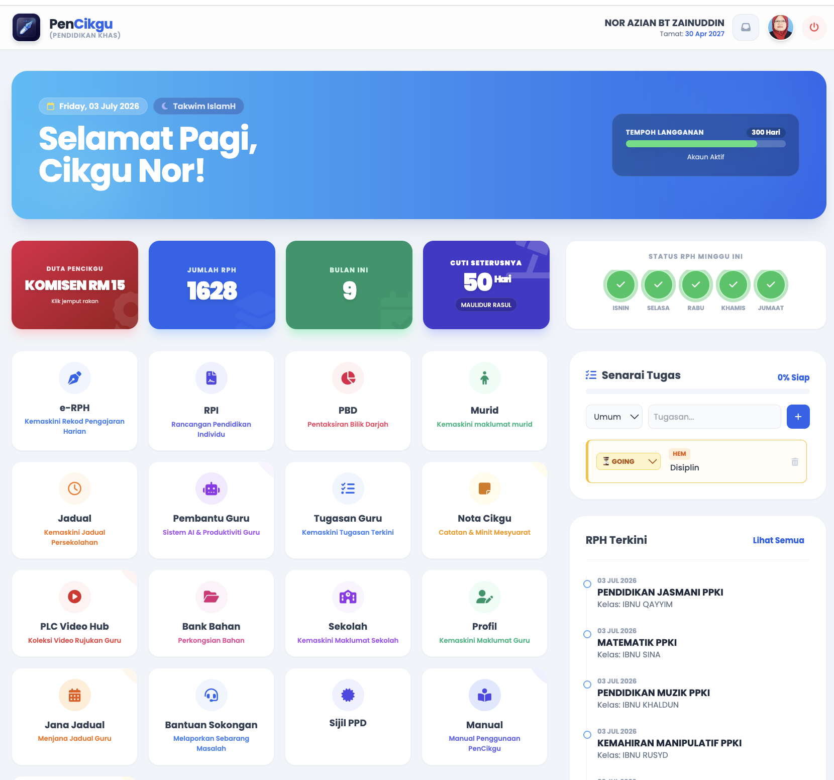 Paparan Dashboard Utama